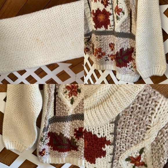 Vintage chunky 3D look Fall floral sweater size L - Picture 9 of 16